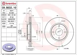 Диск гальмівний передній вентильований Nissan 3, Tiida, Sentra VI 04-25р Brembo (09.B632.10)