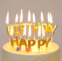 Свічки для торта "Happy Birthday" набір букв золоті, декоративні свічки напис для дня народження, святкові свічки літери - мініатюра 3