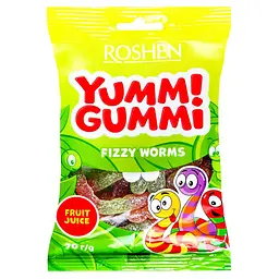 Упаковка желейних цукерок Roshen Yummi Gummi Worms 70 г х 22 шт
