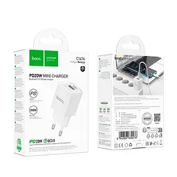 Адаптер мережевий HOCO Charm charger C147A |1USB/1Type-C, 20W/3A, PD/QC| - мініатюра 2
