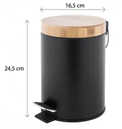 Кошик для сміття Yoka Bin Black Bamboo 3л. для ванної кімнати CH.BIN-BLK, Чорний матовий - мініатюра 3