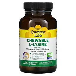 Амінокислота Chewable L-Lysine, 60 жувальних таблеток Country Life fit0024223