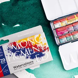 Набір акварельних фарб Monopigmented, 29 кол.(22х1,6 мл, 7х2,5 мл) Індіго металевий пенал ROSA Gallery (4823098548072) - мініатюра 6
