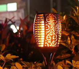 Садовий світильник Solar flame led light sensor activated 58см 600мАч Водонепроникний ліхтар факел Чорний - мініатюра 7