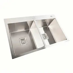 Кухонна мийка нержавійка Platinum Handmade HDB 78x48 на дві чаші (квадратний сифон,3.0/1.0), Нержавіюча сталь - мініатюра 3