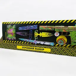 Ігровий набір "BIG BOX Suture" дерев'яний, BB-Sut Сувенір-декор - гумкостріл, ножі, рукавички, брелок (4820242992569) - мініатюра 2
