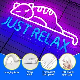 Неонова вивіска Cat Led Neon Sign Just Relax Words Рожева синя світлодіодна вивіска Cat-рожевий синій - мініатюра 3
