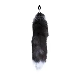 Металева анальна пробка Лисячий хвіст Alive Black And White Fox Tail S, діаметр 2,9 см - мініатюра 2