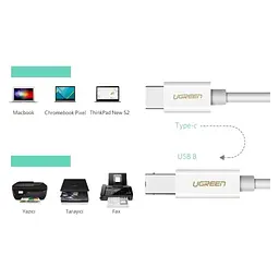 Кабель для принтера Ugreen USB-C 2.0 to BM 1.5m white (40417) - мініатюра 6