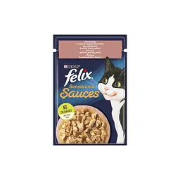 Вологий корм для кішок Purina Felix Sensations Sauces з лососем у соусі зі смаком креветок 85 г (7613039836026) - мініатюра 1