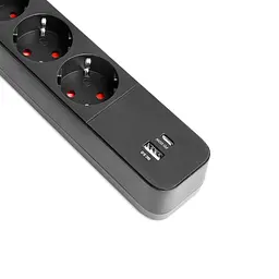 Мережевий подовжувач VIDEX ONCORD з/з 4п 3м (3x1.5мм) 3.4А USB(QC3.0) +USB-C(PD20W) з кнопкою Black VIDEX (27696-000) - мініатюра 4