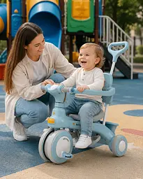 Блакитний Триколісний велосипед Baby Carriage 588 / Велосипед з з батьківською ручкою та кошиком / Велосипед-коляска - мініатюра 3