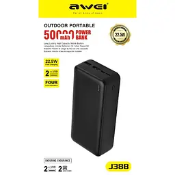Зовнішній акумулятор Power bank Awei J38B 50000 mAh із підтримкою швидкої зарядки - мініатюра 2