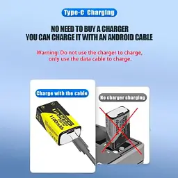 Акумулятор Крона / 6LR61 LiitoKala USB-9V 1100 mAh літій-іонний із вбудованою зарядкою Type-C (19321) - мініатюра 4