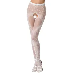 Еротичні колготки-бодістокінг Passion S007 white красиві колготки ажурні з вирізом S/M/L