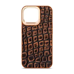 Кожаный чехол для Apple iPhone 14 Pro Max, Harder Kaiju Skin, оранжевый, термополиуретан ТПУ + экокожа с эффектом текстуры монстра, панель, защита корпуса, противоударный, микрофибра, рамка вокруг камеры, защита всего корпуса, (ARM76867)