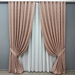 Комплект штор с тюлем VR-Textil Лен Букле, пудровый с белым, 2 шторы 150×270 см + тюль 400×270 см, арт. 71-046/3