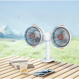 Подвійний акумуляторний вентилятор на прищіпці, від USB, 1200 мА·год, DT-1201 Білий - мініатюра 4