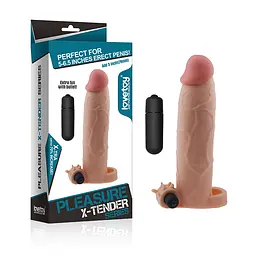 Насадка на пеніс із вібрацією Lovetoy Pleasure X-Tender Vibrating Penis Sleeve Flesh, 20 см (тілесний)