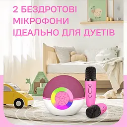 Портативна бездротова караоке система з двома мікрофонами та rgb підсвічуванням KTV teh0032259 - мініатюра 3