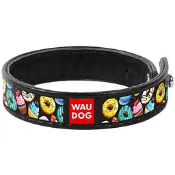 Браслет Waudog Design Пончики, шкіра, 18-20х1,5 см, чорний