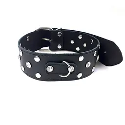 Нашийник з натуральної шкіри із заклепками та стразами Art of Sex - Jenna Collar, Чорний - мініатюра 2