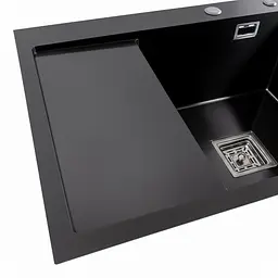 Кухонна мийка чорна Platinum PVD Handmade 65x50 R(квадратний сифон 3,0/1), Чорний - мініатюра 4