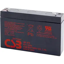 Акумулятор CSB AGM 6V (6V/7.2Ah/43.2Wh) (GP672) [112291] - мініатюра 1