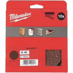 Папір шліфувальний MILWAUKEE діаметр 150мм//6 HL, зерно 40, (10шт)