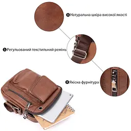 Месенджер з отвором для навушників чоловічий 20414 Vintage коричневий - мініатюра 8