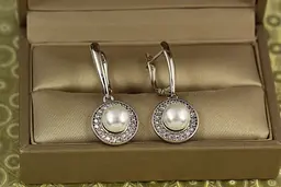 Сережки Xuping Jewelry підвіски перлина в колі фіанітів 3,1 см сріблясті