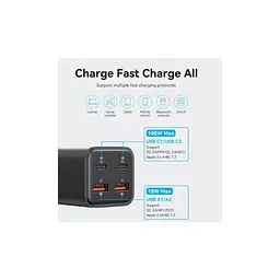 Зарядний пристрій Vention 4xUSB 100W (2xUSB-C+2xUSB-A) PD3.0/QC 3.0/GaN Black (FBSBG-EU) - мініатюра 6