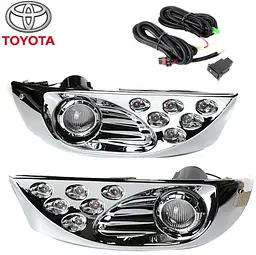 LED Протитуманні фари для Toyota Prado FJ120 2003-2009 H3 12V 55W FOG+DRL з проводкою Комплект (TY-085E-W 2в1 Сhromе) - мініатюра 2