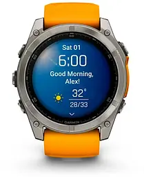 Смарт-годинник Garmin Fenix 8 47mm AMOLED Sapphire Titanium w. Spark Orange/Graphite Silicone Band (010-02904-10/11) - мініатюра 7