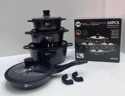 Набір каструль і сковорода Higher Kitchen HK-305, Набір посуду з антипригарним покриттям (Червоний, Чорний) - мініатюра 9