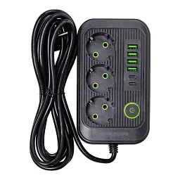 Мережевий фільтр-подовжувач Yiwu HP-5-20 LUXE F016U на 3 розетки 6 USB 3,8 метри чорний  - мініатюра 3