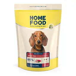 Беззерновий гіпоалергенний сухий корм для собак малих порід HOME FOOD з качкою та індичкою, 700 г