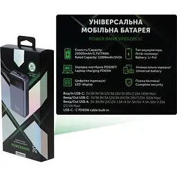 Батарея універсальна Vinga 20000 mAh 65W Display USB-C Cable Grey (VPBB2065C) - мініатюра 9