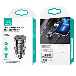 Автомобільний зарядний пристрій Usams 30W роз’єми Type-C та USB Чорний (6958444901404) - мініатюра 4