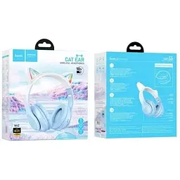 Навушники накладні Hoco w42 Cat Ear Bluetooth з підсвічуванням блакитні 6931474795861 - мініатюра 3