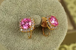 Сережки кліпси Xuping Jewelry Принцеса з рожевим каменем 11 мм золотисті - мініатюра 2