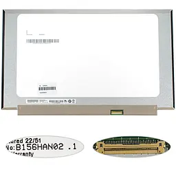 Матриця 15.6" B156HAN02.1 H/W VA 1920х1080, 30pineDP, IPS, LED, SLIM без планок та вушок, матова, роз'єм праворуч внизу для ноутбука