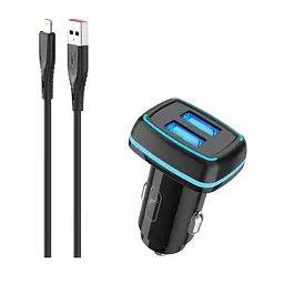 Автомобільний зарядний пристрій SkyDolphin SZ18L (2USB, 3.4A) Black + кабель Lightning (AZP-000099)