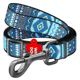 Повідець для собак нейлоновий Waudog Nylon малюнок Етно синій регульований M Ш 20 мм Дл 152-183 см