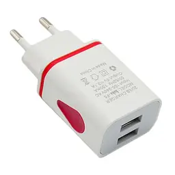 USB зарядка 5 вольт 1.1 ампера 6 Ватт на 2 USB порти із захистом від перевантаження та підсвіткою F5 (100932)