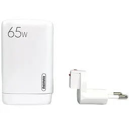 Швидка GaN зарядка 65W REMAX RP-U55 PD+QC 1xUSB-A 2xType-C EU Білий - мініатюра 5