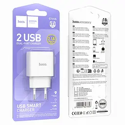 Мережевний зарядний пристрій Hoco C141A Smart 2.1A 2USB-A White - мініатюра 5