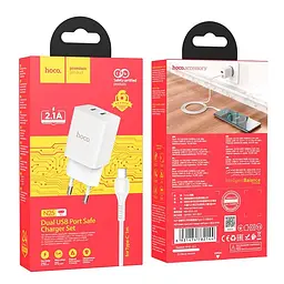 Адаптер мережевий HOCO Type-C Cable Maker dual port charger set N25 набір чорний 2USB - мініатюра 9