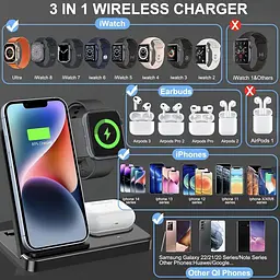 Бездротовий зарядний пристрій CAVN GY-Z5G 3 в 1 індукційний apple watch airpods чорний - мініатюра 2