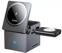 Бездротовий зарядний пристрій Hoco CQ8 folding 3-in-1 magnetic wireless fast charger сірий